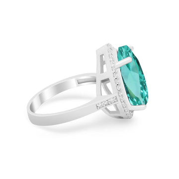 Teardrop Cocktail Engagement Ring Simulated Paraiba Tourmaline CZ 925 Sterling Silver